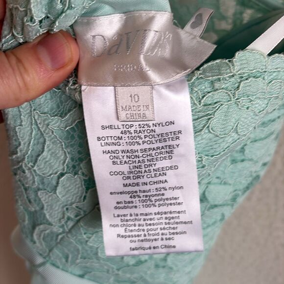 Davids Bridal Short One Shoulder Corded Lace Dress F15711 Womens Size 10 Mint - Picture 6 of 7